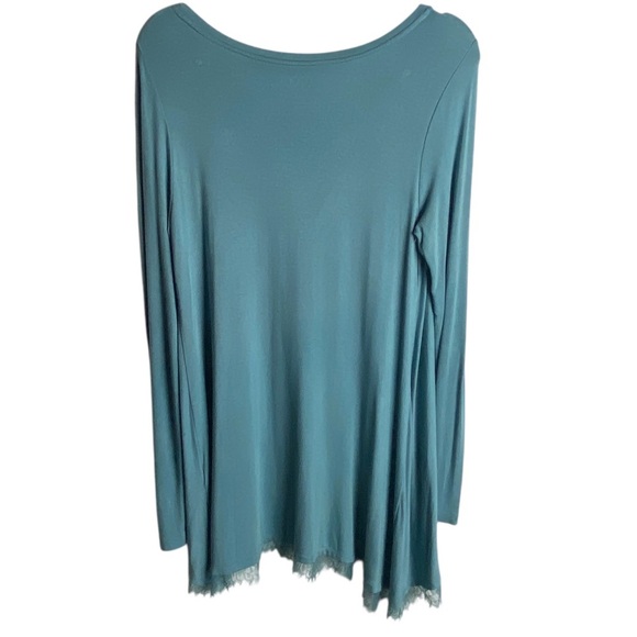Logo By Lori Goldstein Size Small Tunic Top Blue Lace Hem Scoop Neck Stretchy - Picture 2 of 7